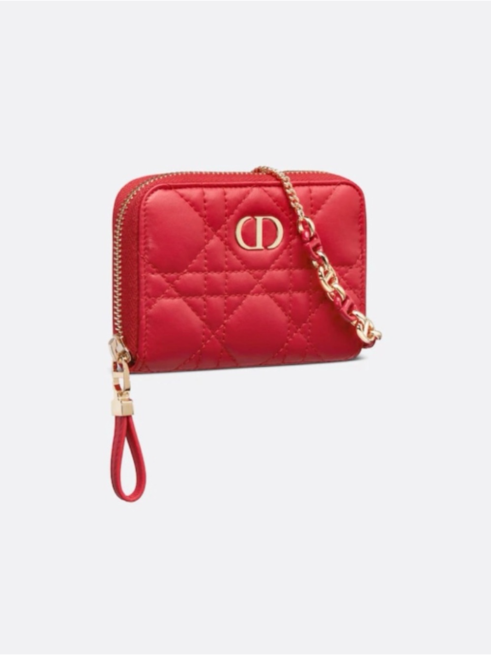 Mini Dior Caro Crossbody zipped Pouch in Raspberry Cannage Lambskin